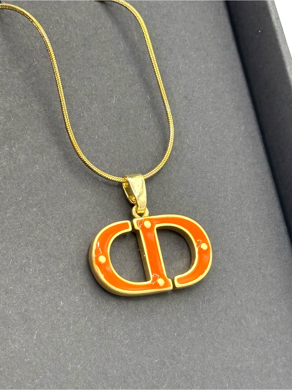 Upcycled Christian Dior Charm Pendant Necklace, Authentic, Stamped, Gold